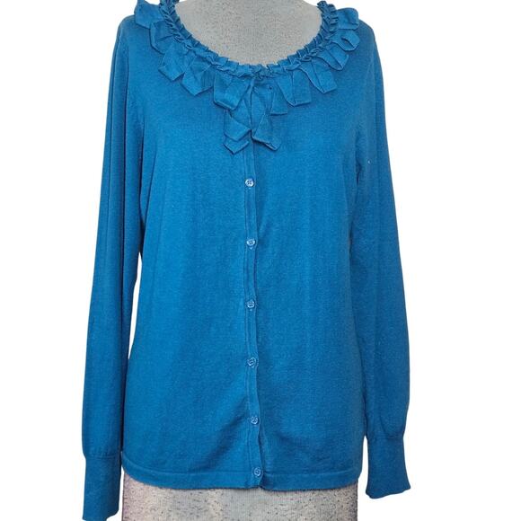 Blue Cotton Blend Cardigan Sweater Size Medium - Picture 1 of 3